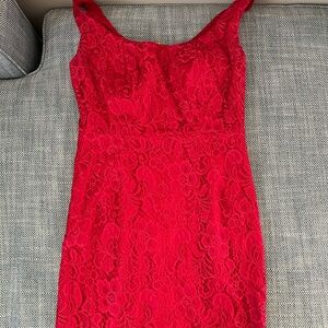 Red lace dress with zipper down back